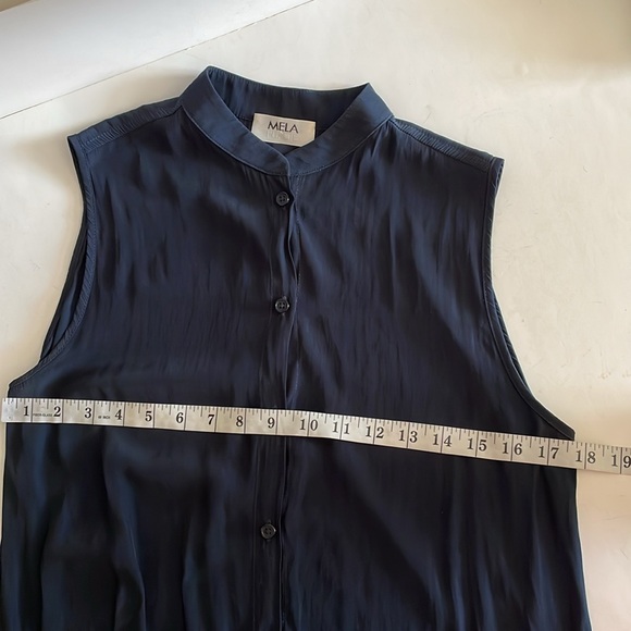 Mela Purdie Navy Blue Button Front Sleeveless Shirt Tunic Dress Size XS - Picture 8 of 10